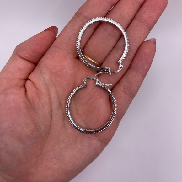 Sterling Silver CZ Hoop Earrings - Picture 4 of 5